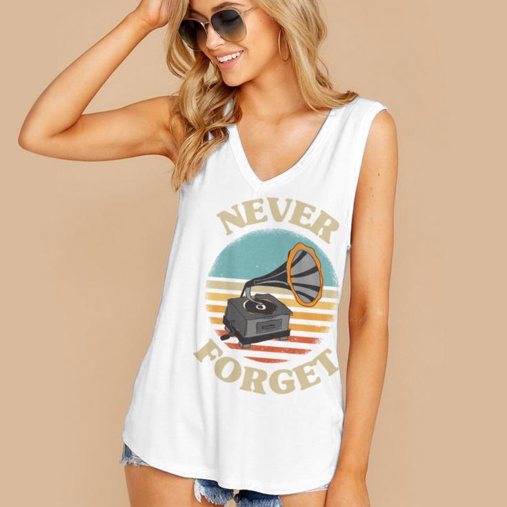 Retro Grammophone Never Forget Nostalgia Vintage Women's V-Neck Tank Top Retro Grammophone Never Forget Nostalgia Vintage Women's V-Neck Tank Top