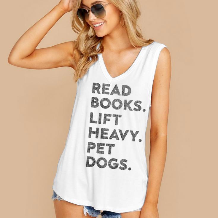 Retro Gym Book Lover Read Books Lift Heavy Pet Dogs Women's V-Neck Tank Top