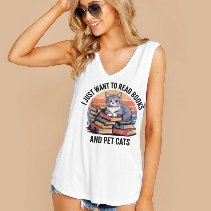 Retro I Just Want To Read Books And Pet Cats Cat Women's V-Neck Tank Top
