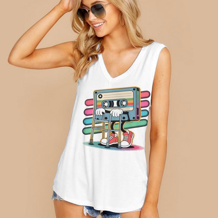 Retro Old Cassette Tape Cartoon With Walker Nostalgia Premium Tri-Blend Women's V-Neck Tank Top Retro Old Cassette Tape Cartoon With Walker Nostalgia Premium Tri-Blend Women's V-Neck Tank Top