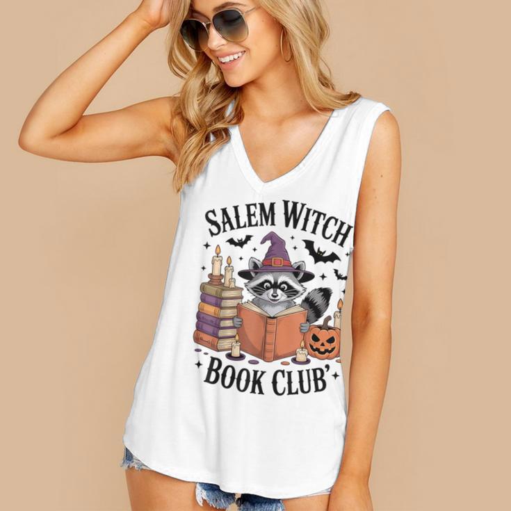 Salem WItch Book Club Halloween Raccoon Witch Reading Book Women's V-Neck Tank Top