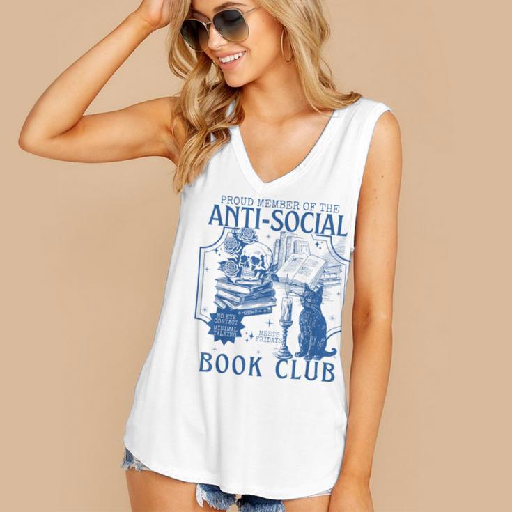 Sarcastic Anti Social Book Club Cat Skull Book Lover Women's V-Neck Tank Top Sarcastic Anti Social Book Club Cat Skull Book Lover Women's V-Neck Tank Top