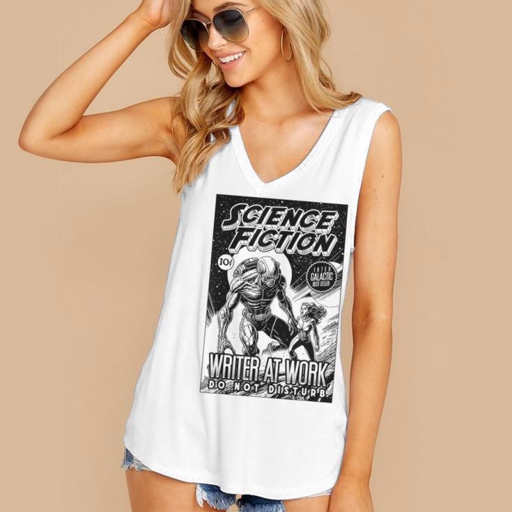 Science Fiction Writer At Work Vintage Book Cover Women's V-Neck Tank Top