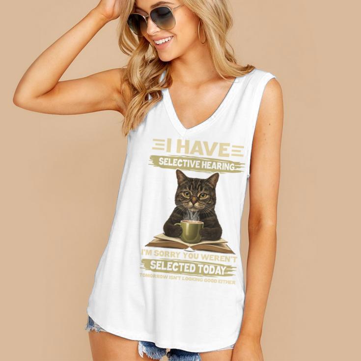 i Have Selective Hearing Cat Coffee Books Retro Women's V-Neck Tank Top
