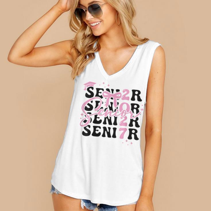 Senior 2027 Class Of 2027 Coquette Pink Bow Graduation 2027 Women's V-Neck Tank Top