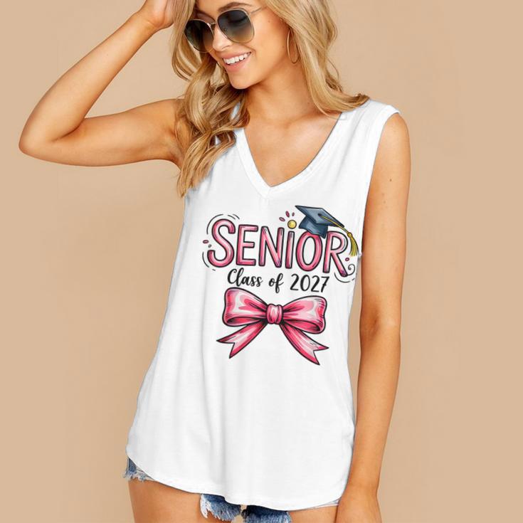 Senior Class Of 2027 Coquette Pink Bow Graduation 2027 Girls Women's V-Neck Tank Top