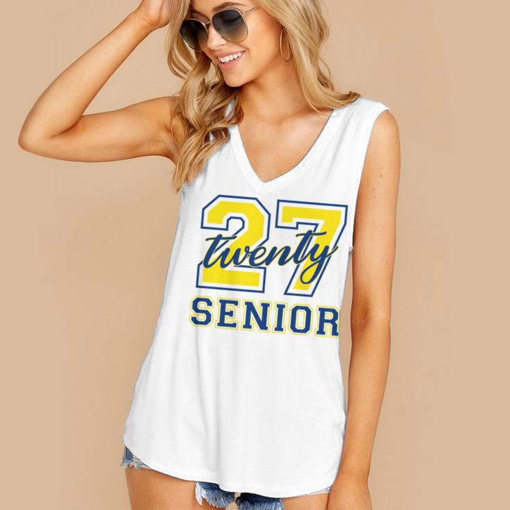 Senior Class Of 2027 Graduation Yellow And Blue On The Back Premium Tri-Blend Women's V-Neck Tank Top