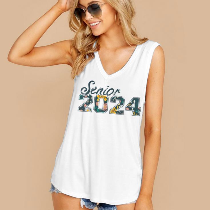 Senior Graduation Class Of 2024 Cute Senior 2024 Flowers Women's V-Neck Tank Top