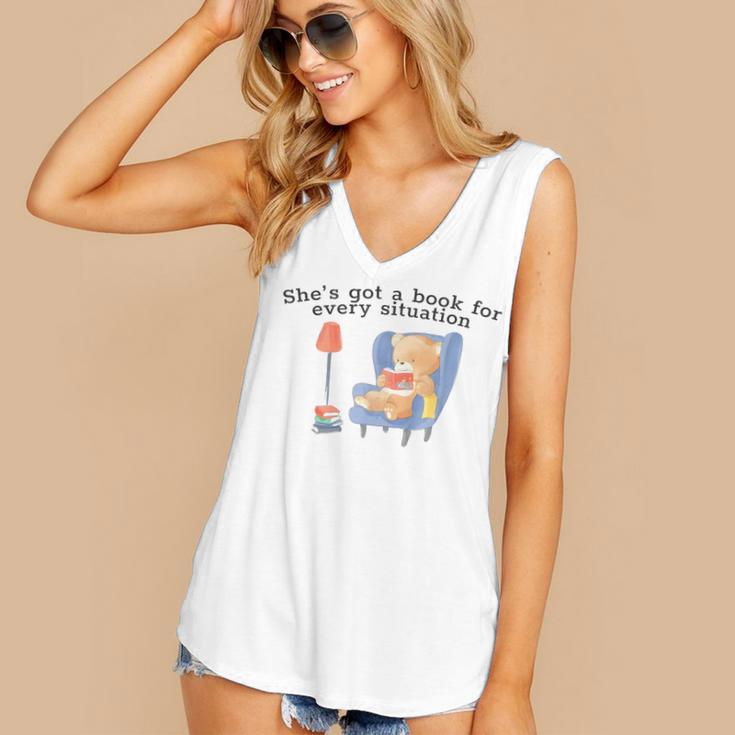 She's Got A Book For Every Situation Women's V-Neck Tank Top