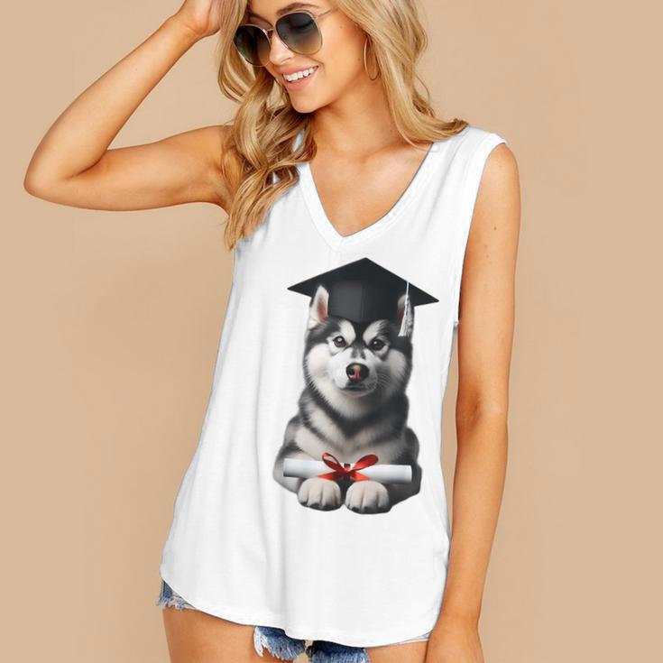 Siberian Husky Dog Graduation Cap Training School Graduate Men Women Kids Women's V-Neck Tank Top
