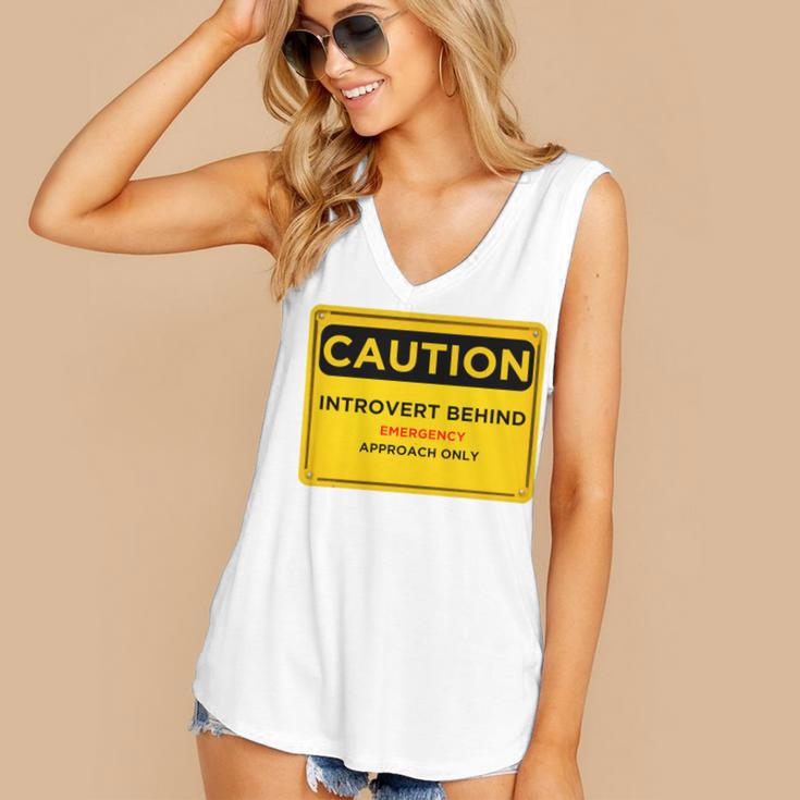 A Simple Yellow Warning Sign For Introvert Women's V-Neck Tank Top