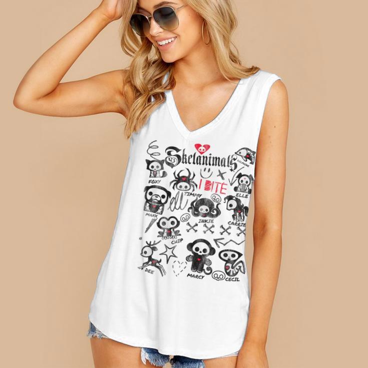 Skelanimals I Bite Vintage Retro Dead Pet Textbook Collage Women's V-Neck Tank Top