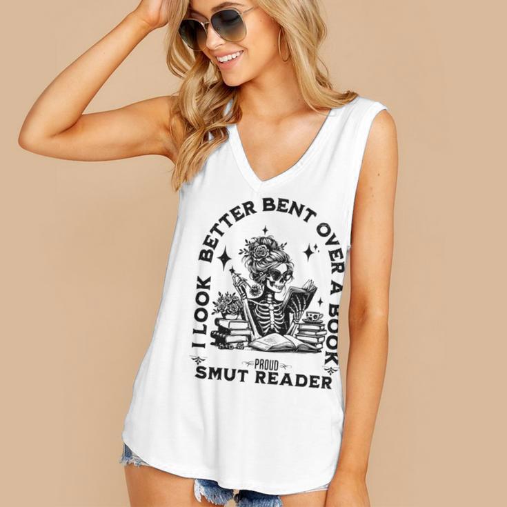 Smut Reader Skeleton Book Lover Dark Humor Art Premium Tri-Blend Women's V-Neck Tank Top