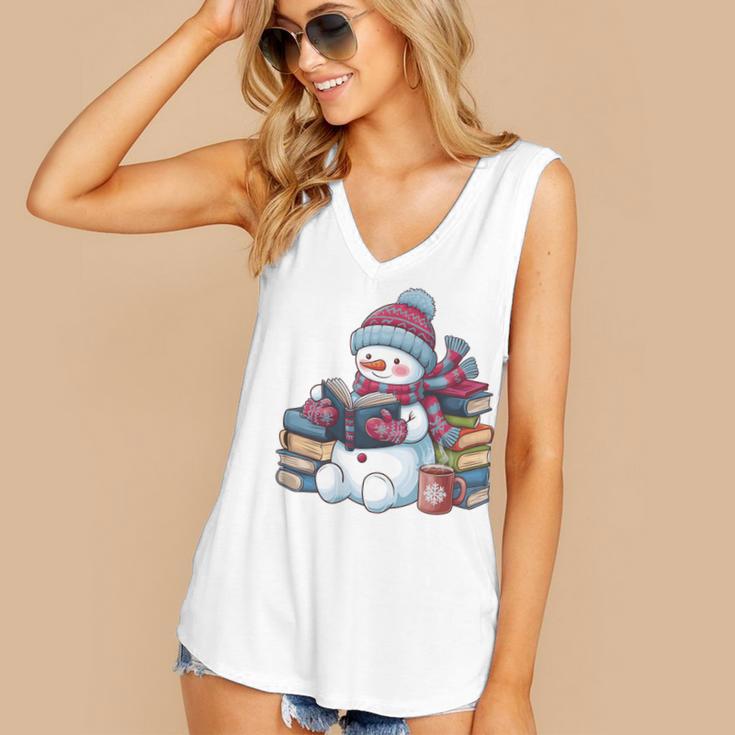 Snowman Reading Book Lovers Christmas Bookworm Librarian Women's V-Neck Tank Top Snowman Reading Book Lovers Christmas Bookworm Librarian Women's V-Neck Tank Top