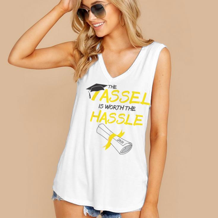 Tassel Worth The Hassle 2018 Graduation Quote Ylw Women's V-Neck Tank Top