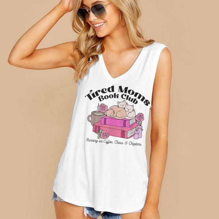 Tired Moms Book Club Running On Coffee Chaos And Chapter Cat Women's V-Neck Tank Top Tired Moms Book Club Running On Coffee Chaos And Chapter Cat Women's V-Neck Tank Top