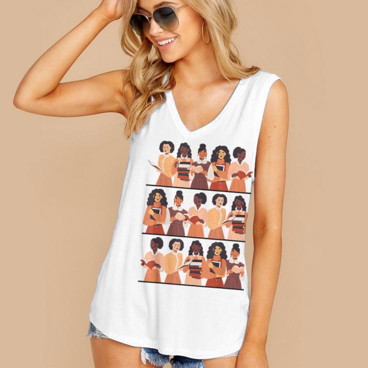 History Month Educated Black Women Girls Reading Books Women's V-Neck Tank Top