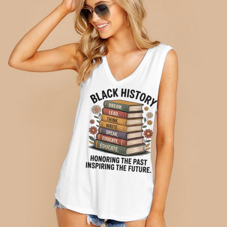 History Month Teacher Reading Book Lover Floral Stack Premium Tri-Blend Women's V-Neck Tank Top