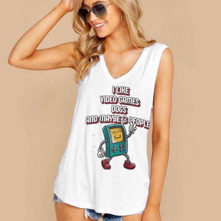 I Like Video Games Dogs And Maybe 3 People Gamer Introvert Raglan Baseball Tee Women's V-Neck Tank Top I Like Video Games Dogs And Maybe 3 People Gamer Introvert Raglan Baseball Tee Women's V-Neck Tank Top