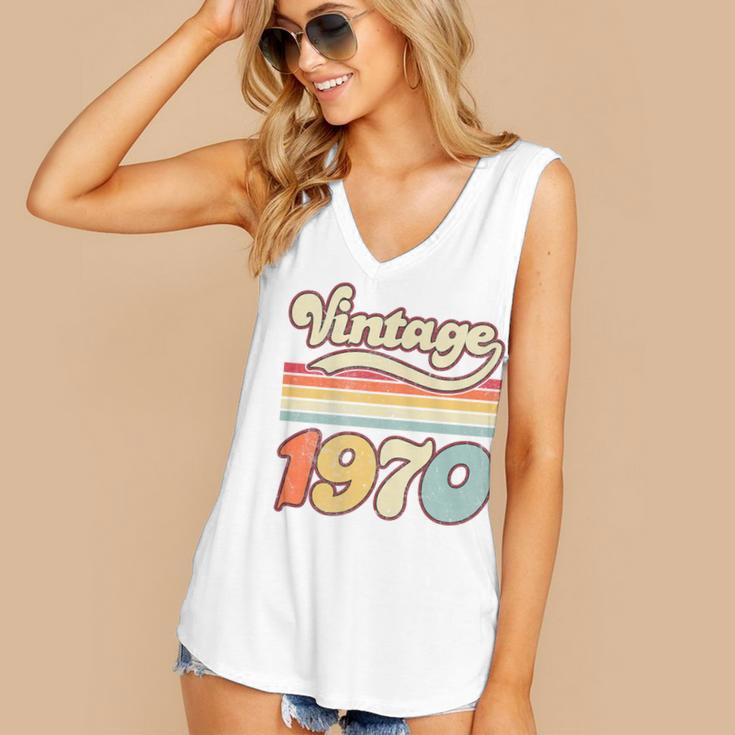Vintage 1970 Birthday Retro Style 70's Born Nostalgia Outfit Premium Tri-Blend Women's V-Neck Tank Top