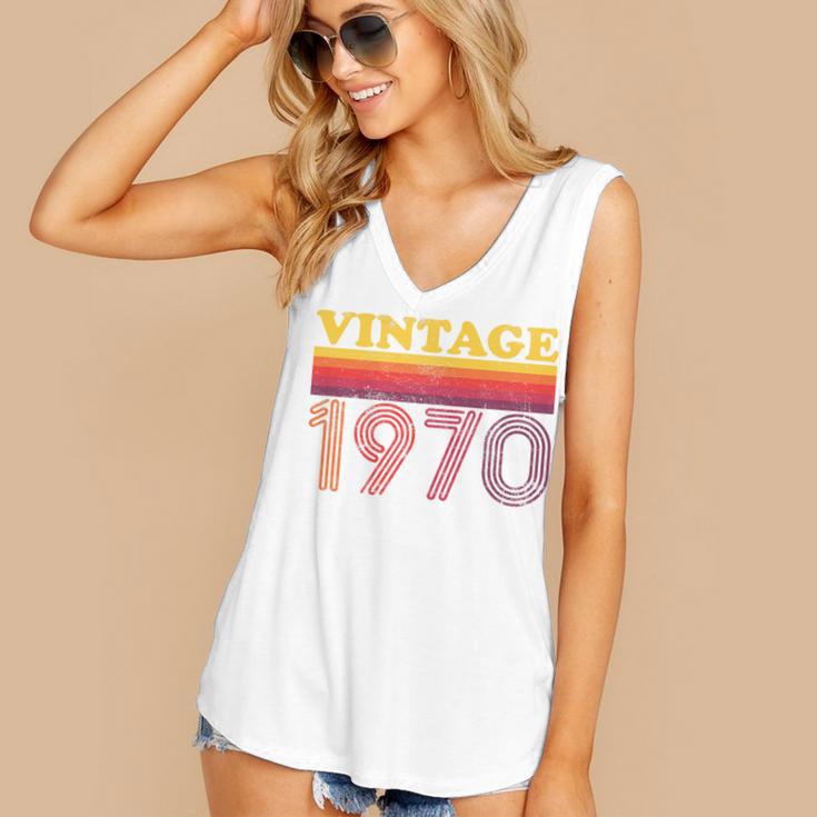 Vintage 1970 Retro Style 70's Born Nostalgia Vibes Birthday Premium Tri-Blend Women's V-Neck Tank Top
