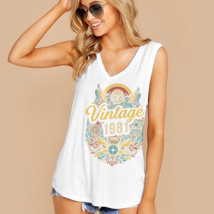 Vintage 1981 Retro Badge Nostalgia Eighties Compass Skull Women's V-Neck Tank Top Vintage 1981 Retro Badge Nostalgia Eighties Compass Skull Women's V-Neck Tank Top
