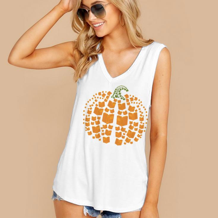 Vintage Book Pumpkin Autumn Fall Librarians Bookworm Teacher Women's V-Neck Tank Top Vintage Book Pumpkin Autumn Fall Librarians Bookworm Teacher Women's V-Neck Tank Top