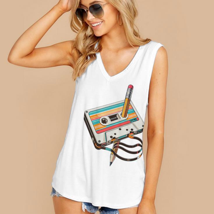 Vintage Cassette Tape And Pencil Nostalgia Party 70s 80s 90s Premium Women's V-Neck Tank Top