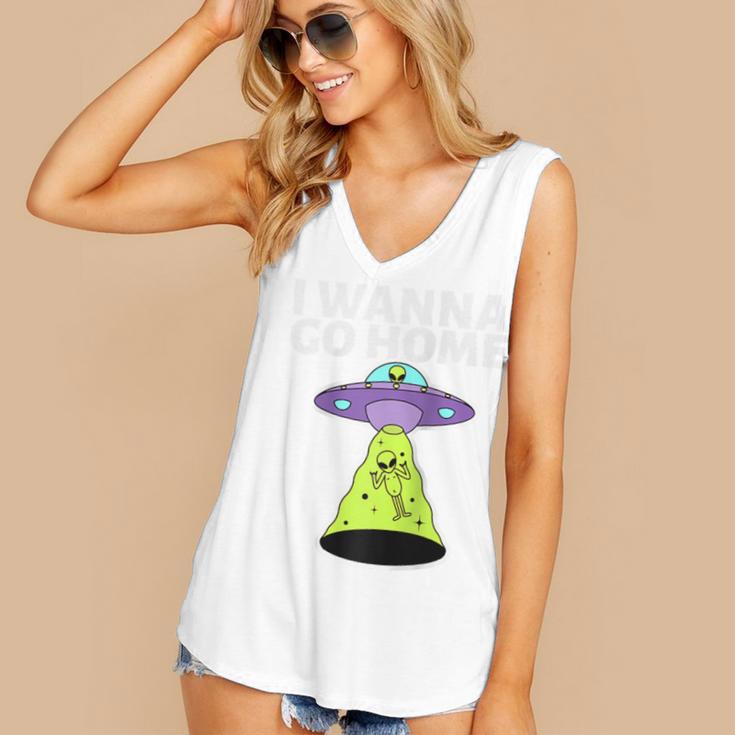 I Wanna Go Home Introvert UFO UAP Flying Saucer Trippy Alien Raglan Baseball Tee Women's V-Neck Tank Top