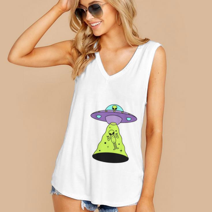 I Wanna Go Home Introvert UFO UAP Flying Saucer Trippy Alien Women's V-Neck Tank Top