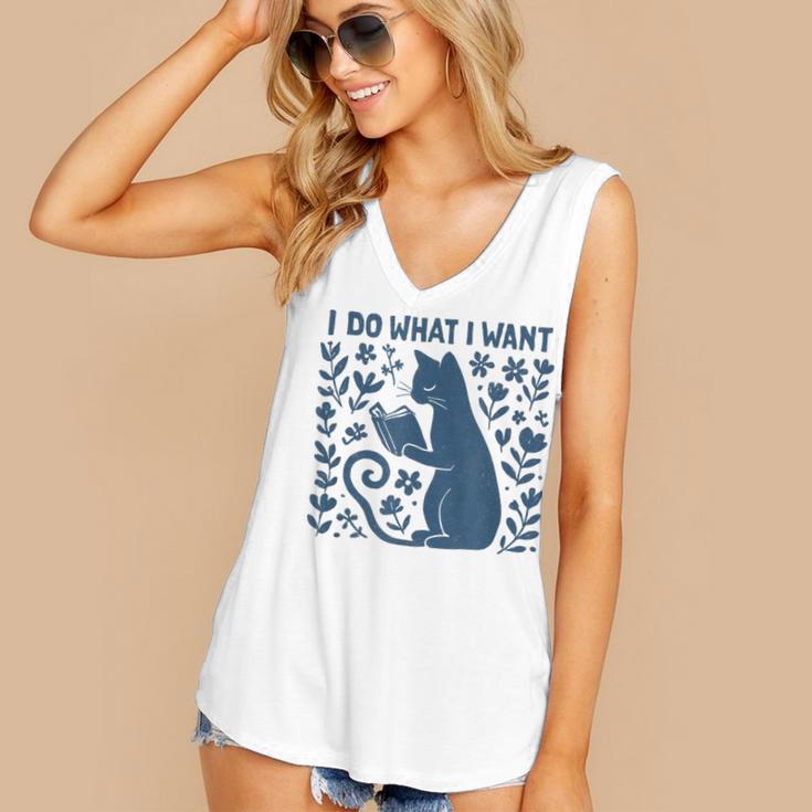 I Do What I Want Cat Reading Book Boho Flowers Vintage Women's V-Neck Tank Top I Do What I Want Cat Reading Book Boho Flowers Vintage Women's V-Neck Tank Top