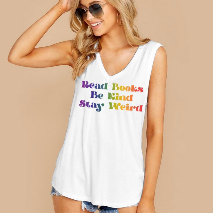 Women's Read Books Be Kind Stay Weird Book Lover Rainbow Women's V-Neck Tank Top Women's Read Books Be Kind Stay Weird Book Lover Rainbow Women's V-Neck Tank Top