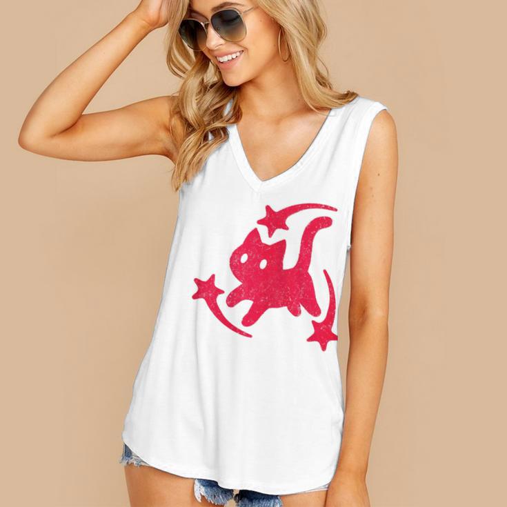 Yk2 Grunge Scary Cat With Shooting Stars 90s Nostalgia Women's V-Neck Tank Top