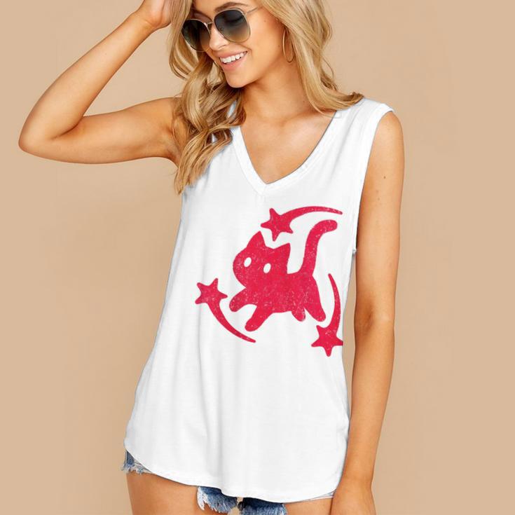 Yk2 Grunge Scary Cat With Shooting Stars 90s Nostalgia Women's V-Neck Tank Top