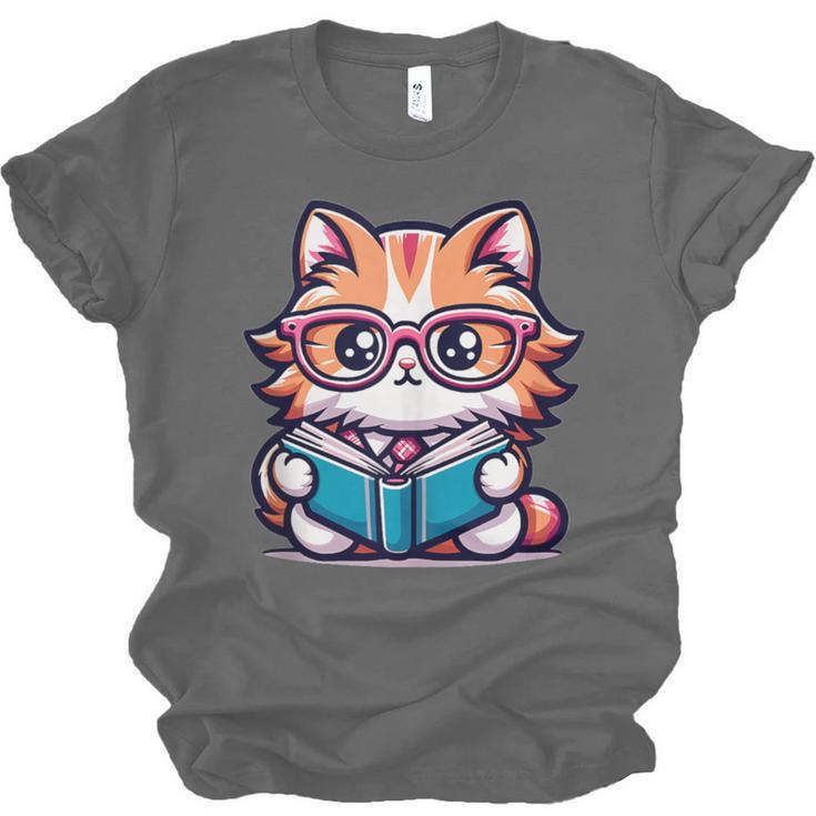 Adorable Book Lover Maine Coon Cat With Reading Glasses Cute Unisex Jersey T-Shirt