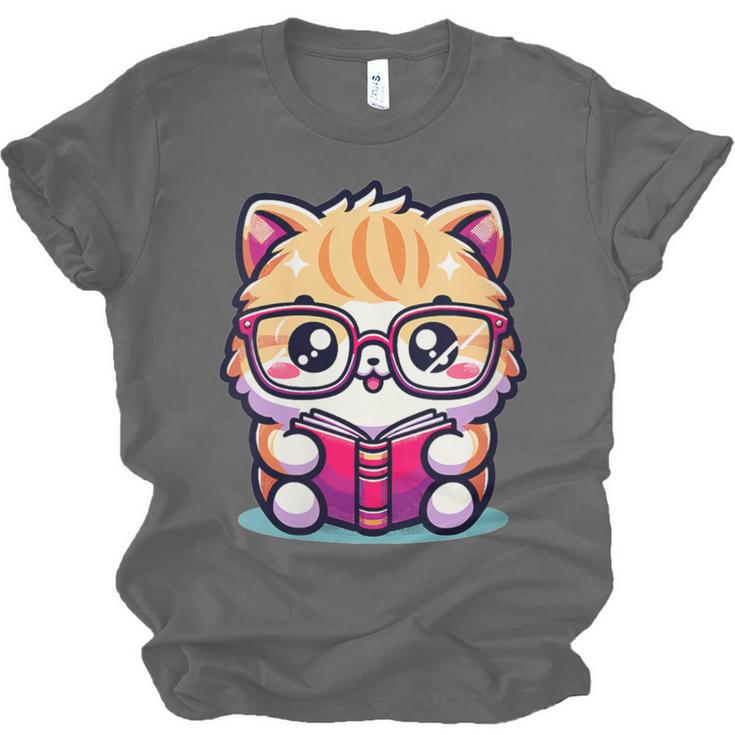 Adorable Book Lover Persian Cat With Reading Glasses Cute Unisex Jersey T-Shirt