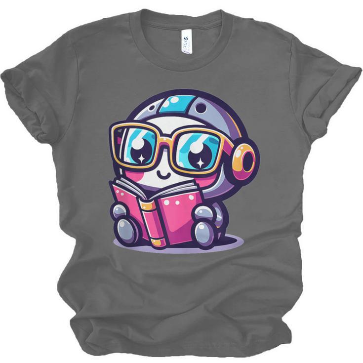 Adorable Book Lover Robot With Reading Glasses Cute Unisex Jersey T-Shirt