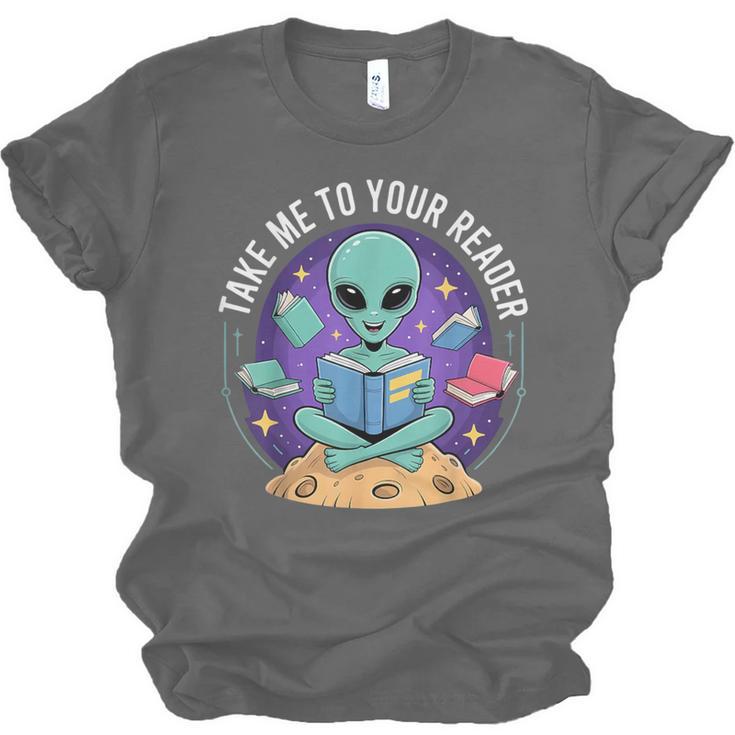 Alien Reader Reading Teacher Librarian Book Lover Unisex Jersey T-Shirt