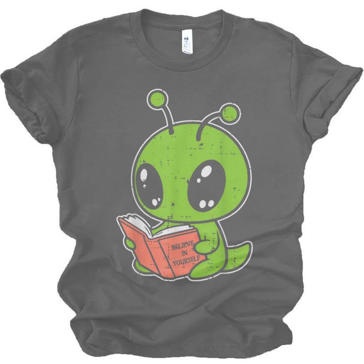 Alien Reading Book Believe In Yourself Kids Women Men Unisex Jersey T-Shirt