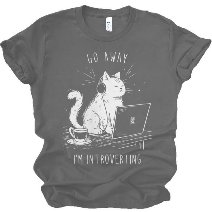 Antisocial Introvert Cat With Coffee On Computer Emo Goth Unisex Jersey T-Shirt Antisocial Introvert Cat With Coffee On Computer Emo Goth Unisex Jersey T-Shirt