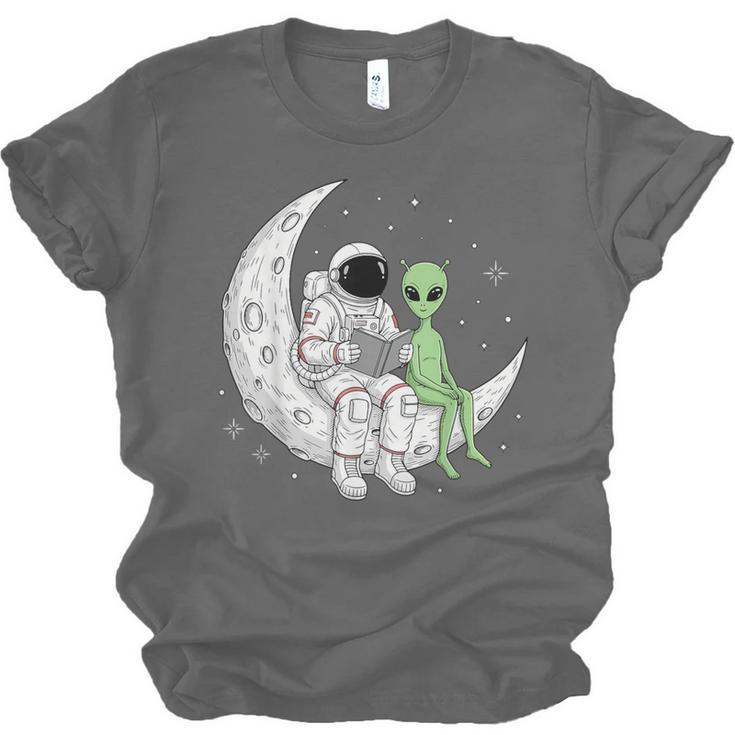 Astronaut Reading Book To Alien Moon Space Book Lover Men Unisex Jersey T-Shirt