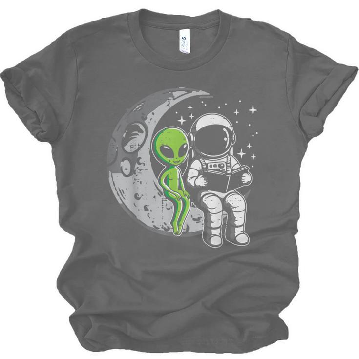Astronaut Reading Book To Alien Moon Space Women Kids Men Unisex Jersey T-Shirt