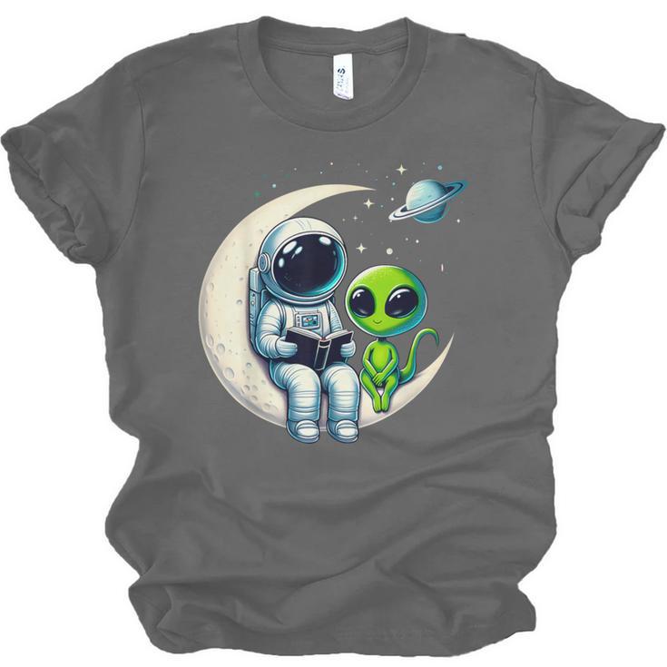 Astronaut Reading Book To Alien Shirt Moon Space Lover Kids Unisex Jersey T-Shirt
