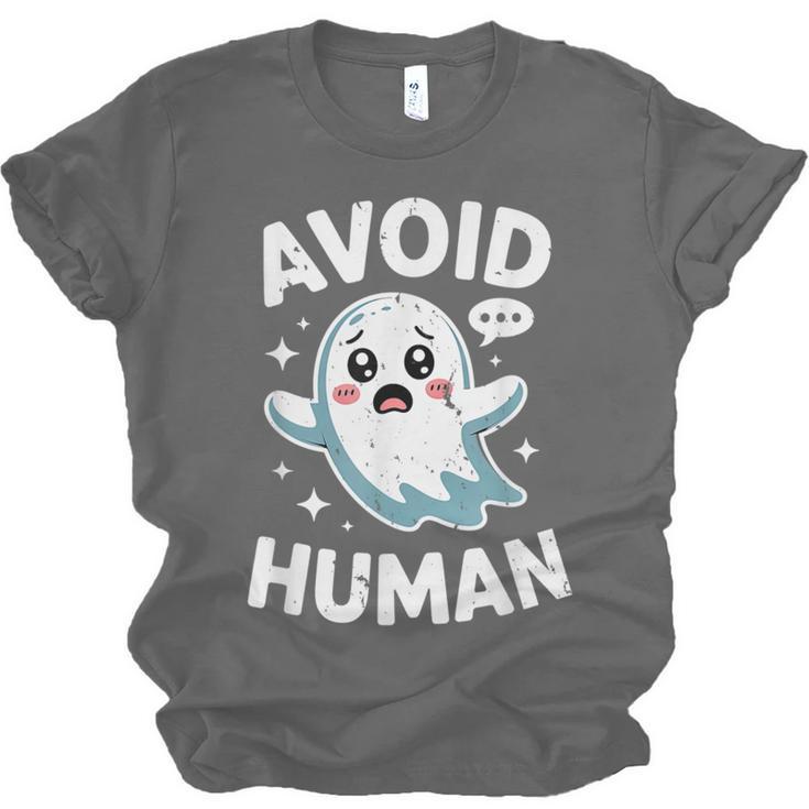 Avoid Humans Cute Kawaii Pastel Ghost Introvert Saying Unisex Jersey T-Shirt