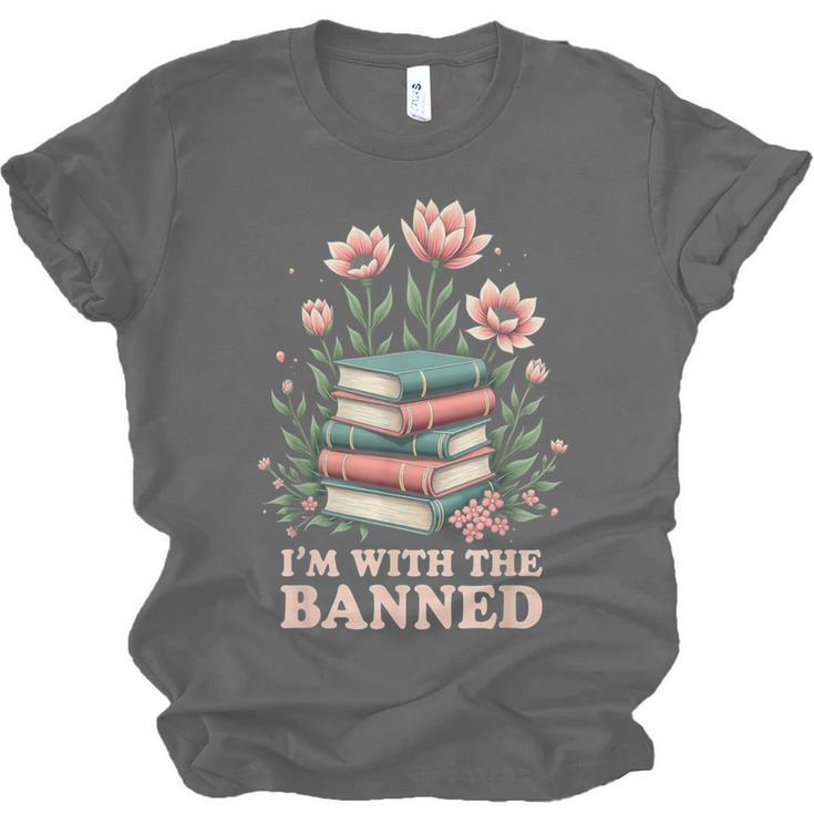 Im With The Banned Floral Flower Book Lover Unisex Jersey T-Shirt
