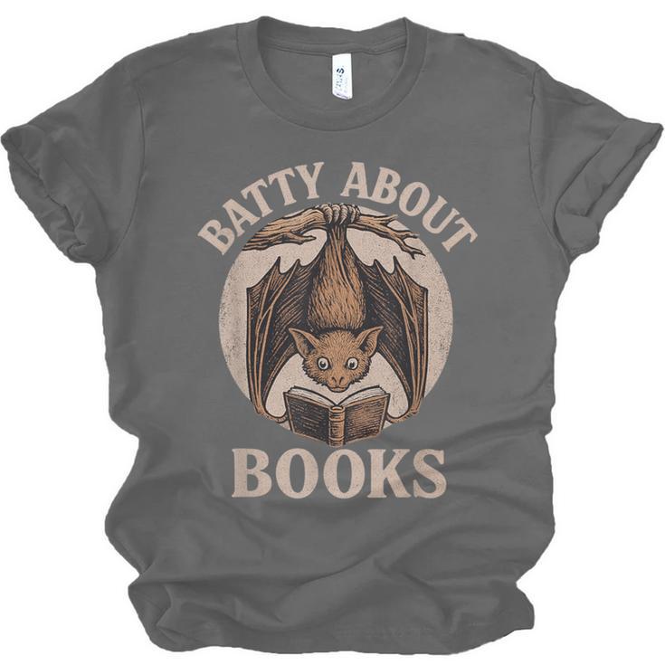 Batty About Books Reading Book Lover Men Women Distressed Unisex Jersey T-Shirt