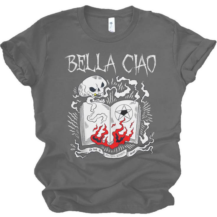 Bella Ciao Goodbye Beautiful Skull Book Of Dark Magic Occult Unisex Jersey T-Shirt Bella Ciao Goodbye Beautiful Skull Book Of Dark Magic Occult Unisex Jersey T-Shirt