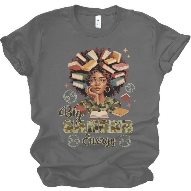 Big Cancer Energy Woman Camo Zodiac Book Teacher Unisex Jersey T-Shirt