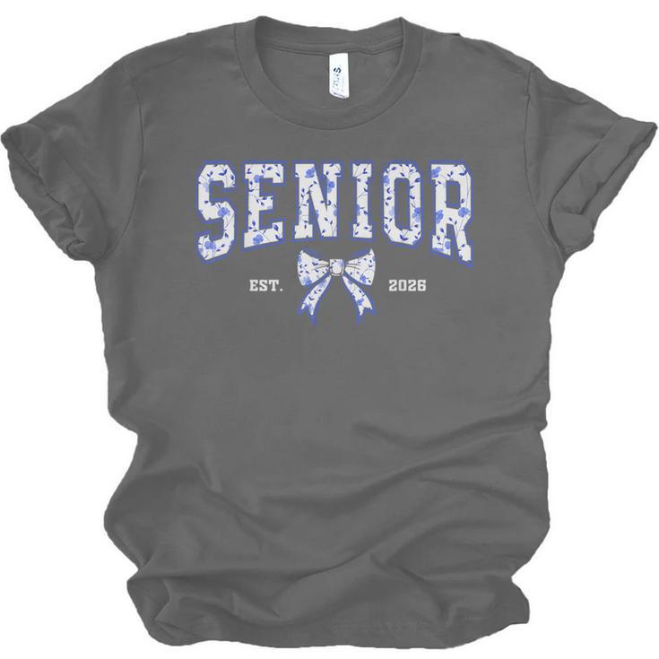 Blue Bow Coquette Floral Senior 2026 Graduation Class Unisex Jersey T-Shirt