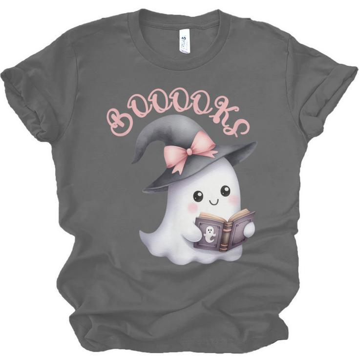 Boo Ghost Books Coquette Bow Halloween Women School Teacher Unisex Jersey T-Shirt Boo Ghost Books Coquette Bow Halloween Women School Teacher Unisex Jersey T-Shirt